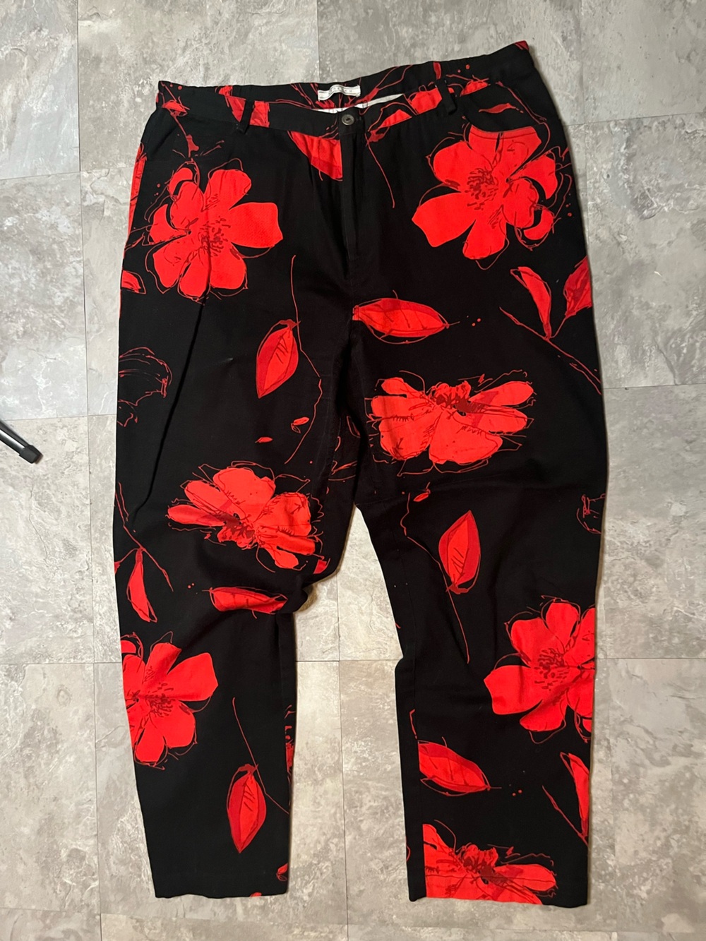 Women’s Black Pants with Red Floral Print